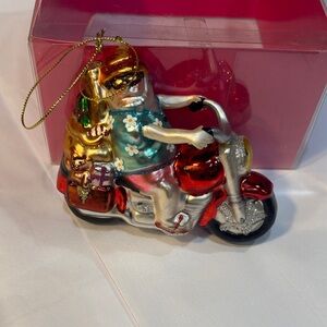 Festive Motorcycle Ornament with Santa - Multicolor